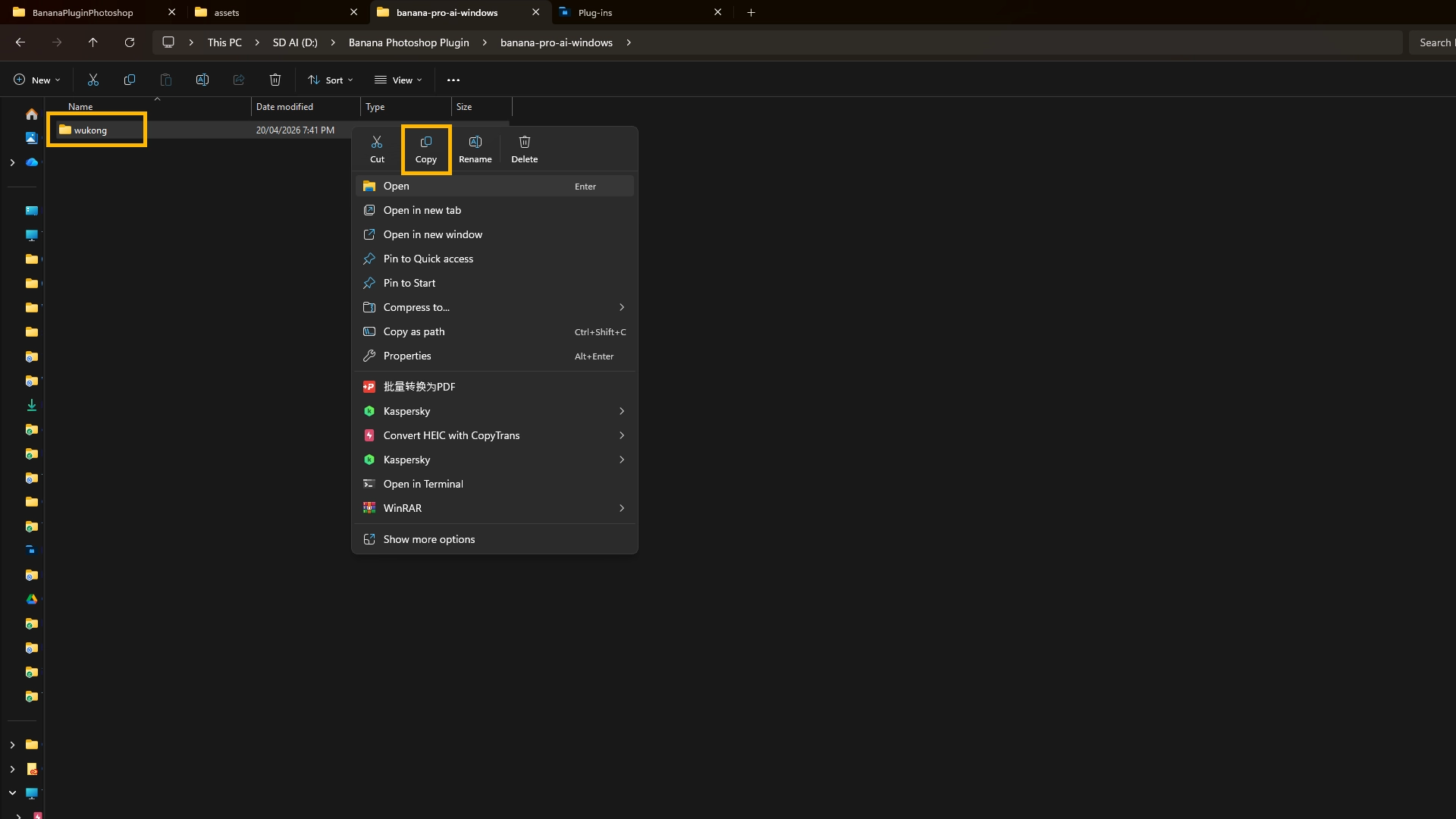Hướng dẫn bước 1 - vị trí thư mục Plug-ins của Photoshop